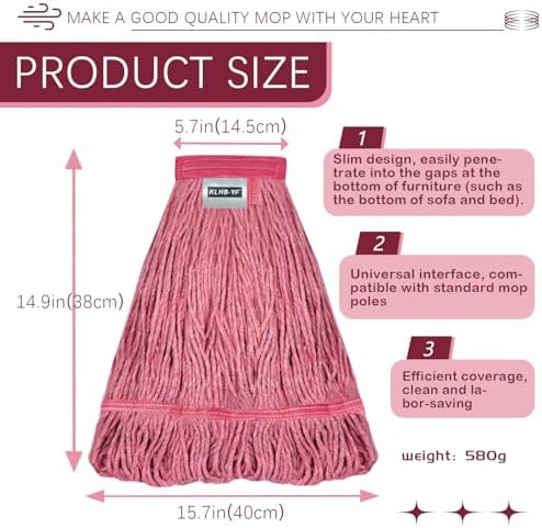 KLHB‑YF 21 Oz Heavy‑Duty Pink Cotton Mop Head Replacement, Fade‑Resistant - Image 3