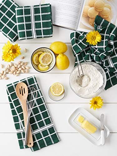 DII Basic Terry Collection Windowpane Dishtowel Set, Dark Green Check, 4 Piece - Image 3