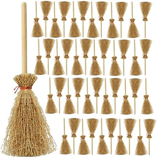 TIHOOD 50PCS Mini Broom Hanging Decoration Straw Craft Decoration Artificial by Tihood