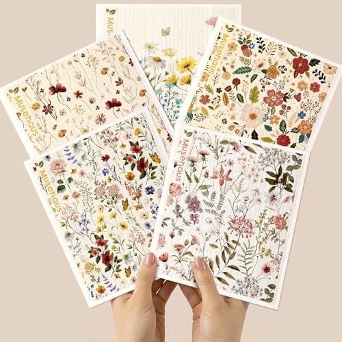5 Pack Reusable Swedish Dishcloths, Wild Flower by MuseHaus