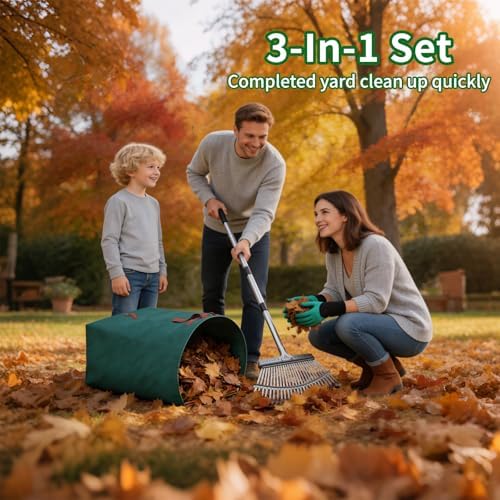 72 Gallon Leaf Rake Set with Dustpan-Type Bag - Image 2