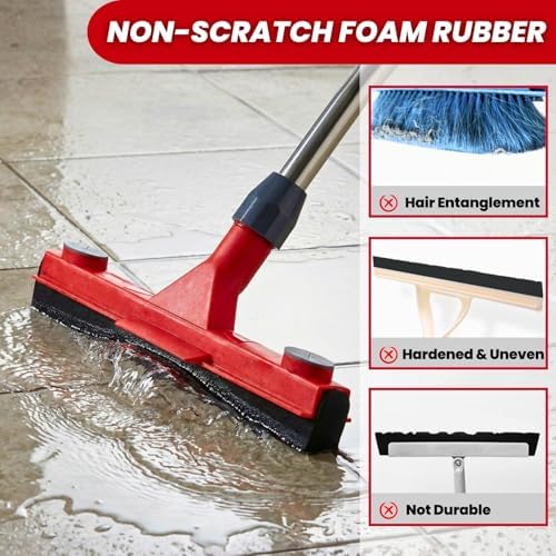 Floor Squeegee with 2 Replaceable Heads and Extendable 62" Long Handle - Image 6