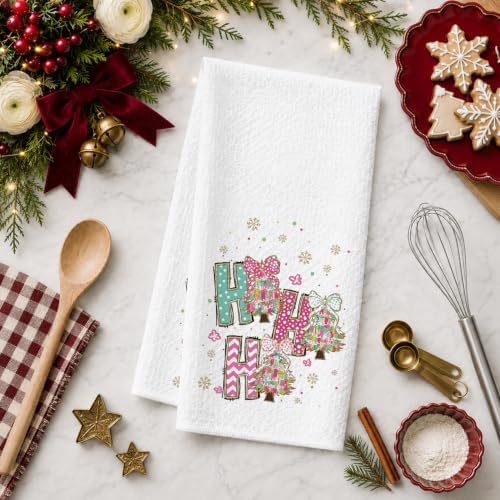 Preppy Pink Christmas Tree Kitchen Hand Towels 16"x24" - Image 5