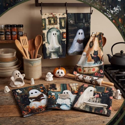 Breling 6 Pack Halloween Ghost Dish Towels Black Cat Gothic Vintage 14 X 21 - Image 3