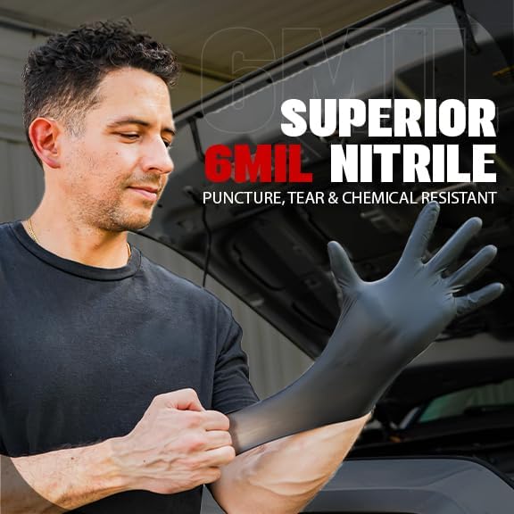 London Labs Heavy Duty 6 Mil Black Nitrile Gloves - Image 2