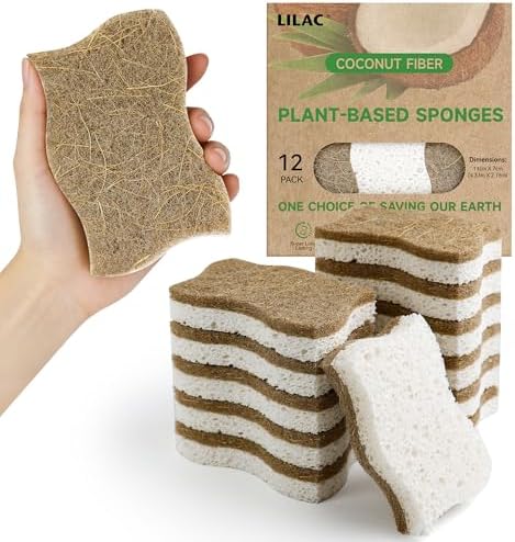 12 Pack Natural Cellulose Non-Scratch Kitchen Scrub Sponges by LILAC