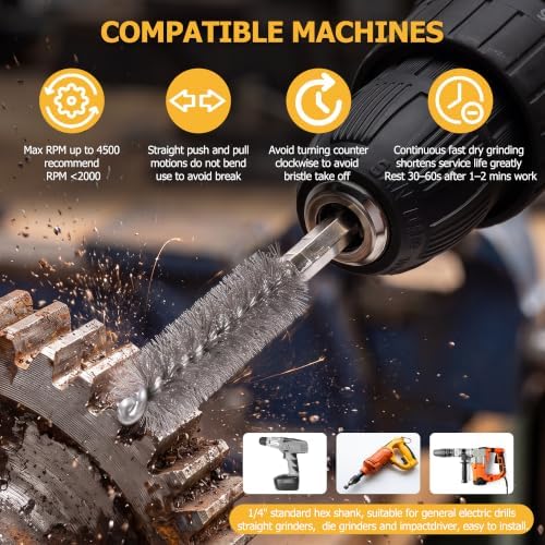 Drill Brush, Wire Bore Brush for Cleaning, Round Wire Brushes 4in-6pc - Image 6