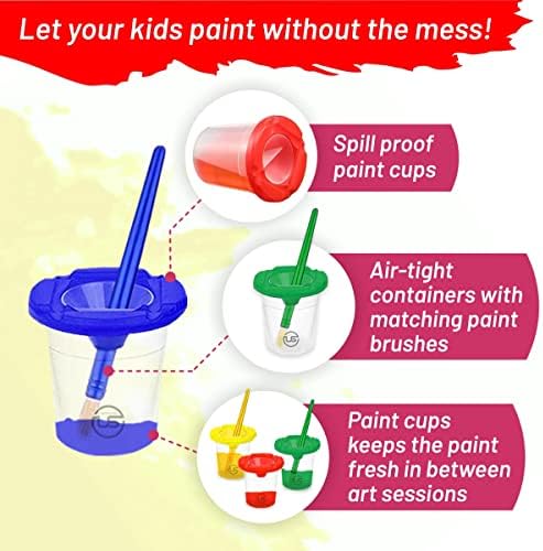 Paint Cups with Lids for Kids 10 No Spill Paint Containers, Paintbrushes - Image 3