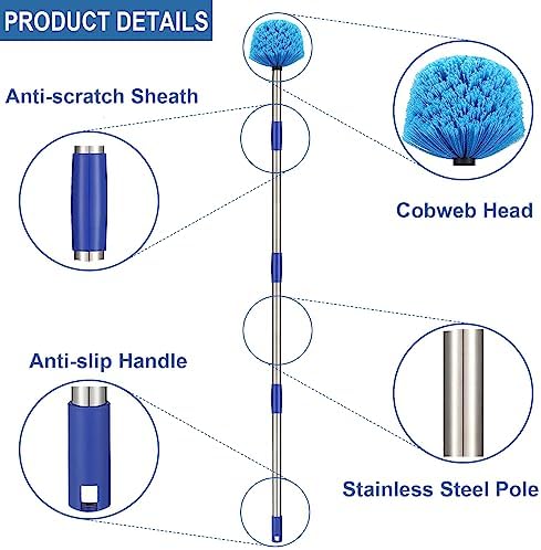 Cobweb Duster with Pole, 6ft Stainless Steel Pole Cobweb Brush with - Image 2