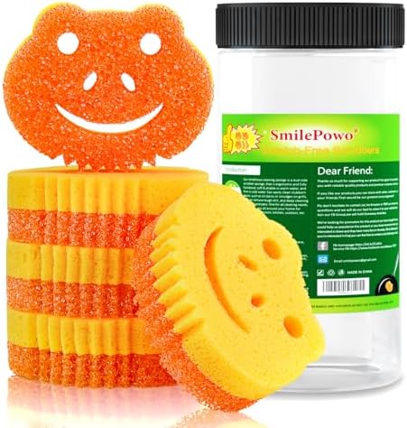 5 Pack Scrub Sponge, Dual-Sided Temperature Controlled Kitchen Sponge by SmilePowo