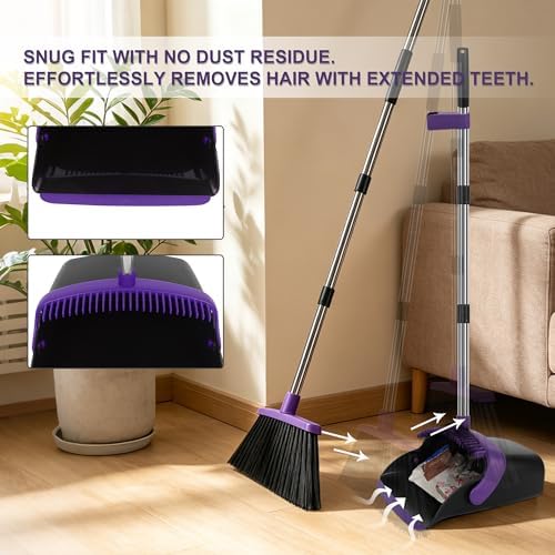 Purple Broom and Dustpan Set 2 Pack, Long Handle Floor Cleaning - Image 5