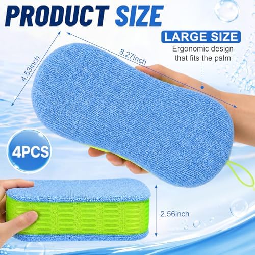4 Pack Large Microfiber Car Wash Sponges - Image 3