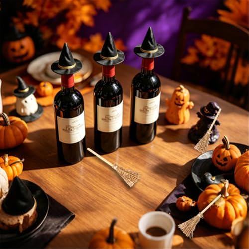 Halloween Mini Witch Hats and Straw Brooms 48Pcs Home Craft Party Decor Kit - Image 3