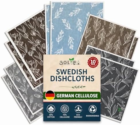 10 Pcs Leaf Print Swedish Dishcloths by Solvra