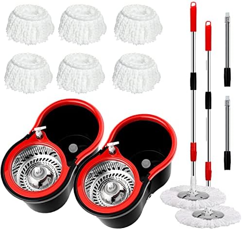 Mop and Bucket with Wringer Set 360° 3psc Microfiber Spin Mop with Bucket and by BOP