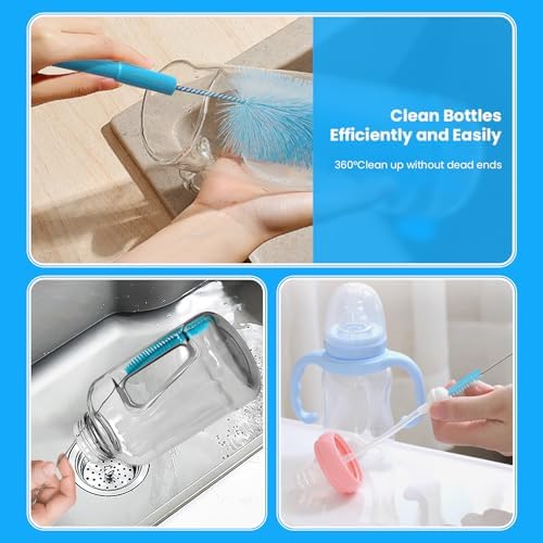 Bottle Brush, Straw Cleaner Brush & Water Bottle Brush, 5 Pack Blue - Image 5