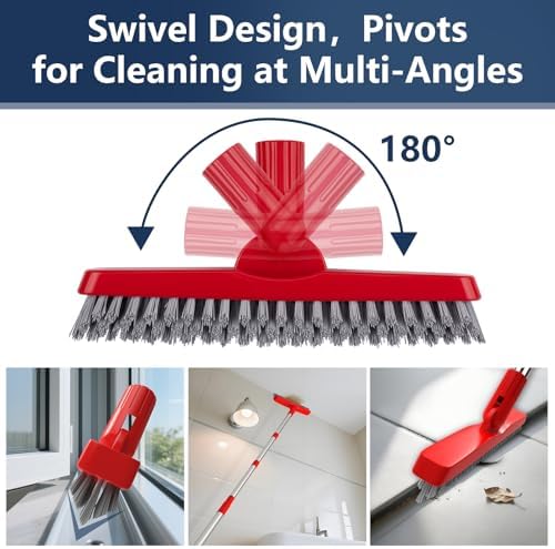 2 Pack Grout Brush with Long Handle, Swivel Cleaning Grout Line Scrubber - Image 4