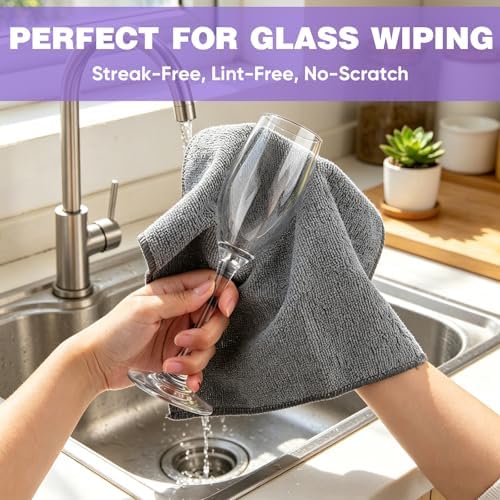 TEAWOO 10 PCS Grey Microfiber Cleaning Cloths - Image 4