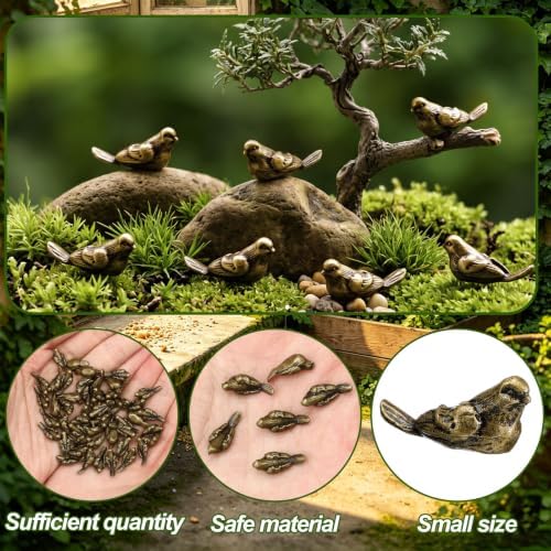 50 Pcs Mini Sparrow Figurines Miniature Brass Color Bird Statue - Image 3
