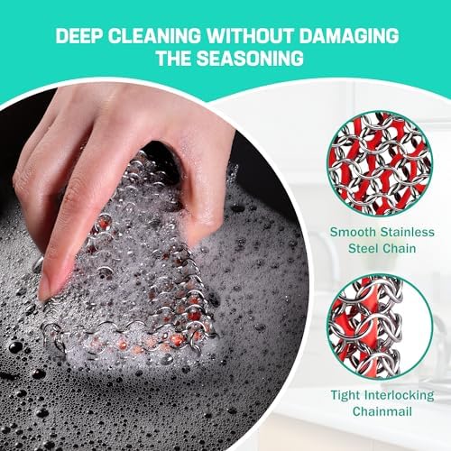 HAUSHOF Cast Iron Scrubber, Chainmail Scrubber Cast Iron Cleaner - Image 3