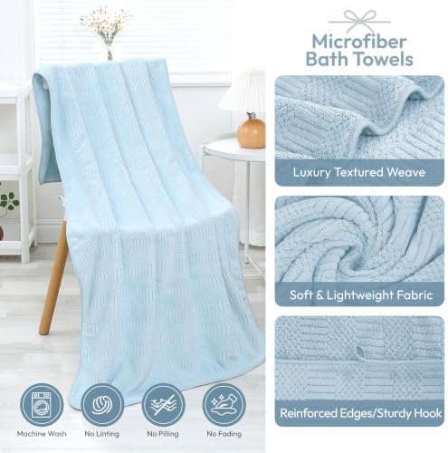 JML Microfiber Bath Towels, 2 Pack, 27x55 in, Light Blue - Image 3