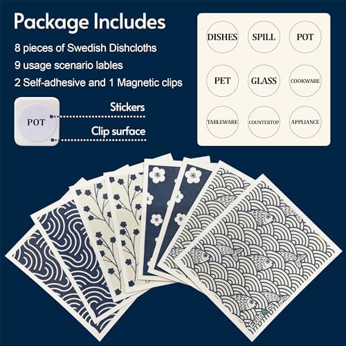 Eulnars Swedish Dishcloths for Kitchen, 8 Pack Japanese Pattern Reusable Paper - Image 6