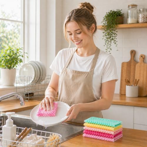 OliviaTree 10 Pack Dish Washing Net Cloths, Quick Dry Mesh Net Scourer Pads - Image 5