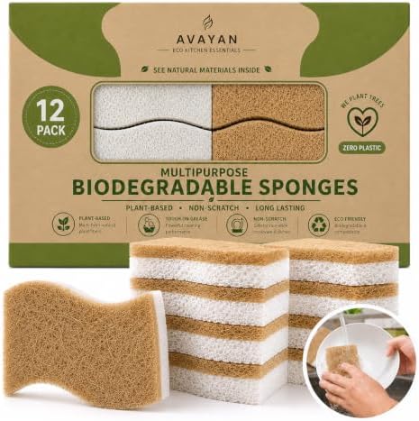 Plant-Based Kitchen Sponge Pack of 12 by Unknown
