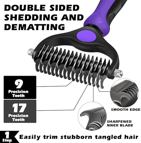 Professional 3PCS Self Cleaning Slicker Brush & Pet Grooming Rake & Flea Comb - Image 2
