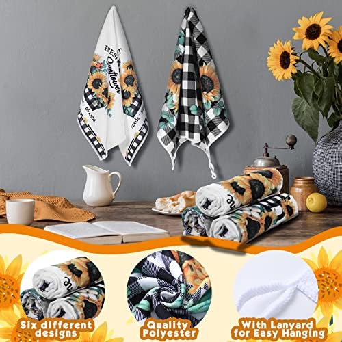 Redbaker 6 Pcs Sunflower Kitchen Towels Buffalo Plaid Dish Towels - Image 3