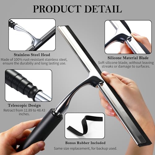Toncoke 2 in 1 Window Squeegee, Shower Squeegee Window Cleaning Kit - Image 3