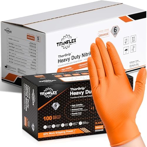 TitanFlex Heavy Duty Orange Nitrile Gloves, 6 Mil, Raised Diamond Texture by TitanFlexDisposableGloves