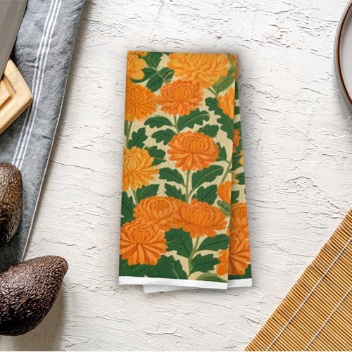 Orange Chrysanthemum Kitchen Towels - Image 4