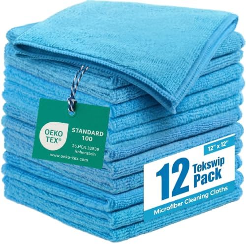 Microfiber Cleaning Cloth 12 Pack, 12 x 12 Inch by Tekswip