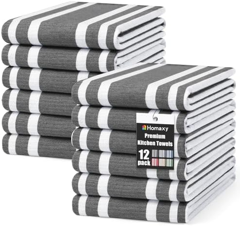 Homaxy Premium Cotton Stripe Kitchen Towels 12 Pack by Homaxy