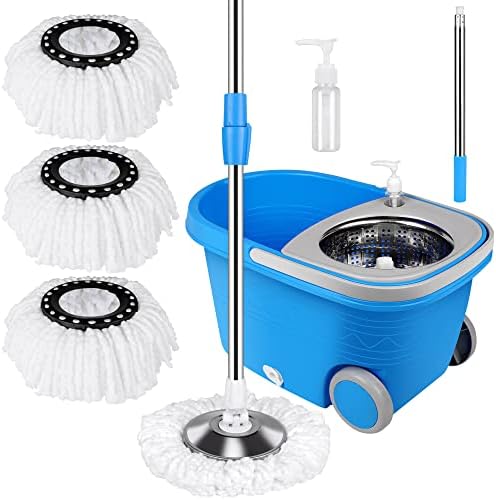 Mop and Bucket with Wringer Set on Wheels, 360 Spinning Mop Bucket Floor by PULNDA