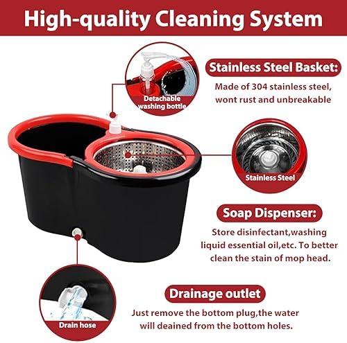 Mop and Bucket with Wringer Set, 360°Microfiber Spin Mop with Bucket and Mop - Image 3