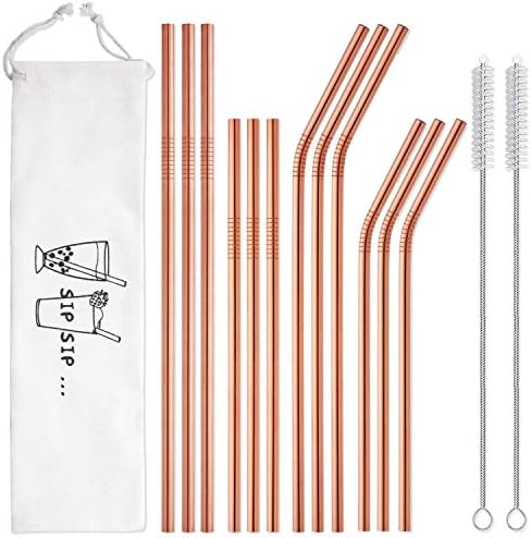 Hiware 12-Pack Rose Gold Metal Straws Reusable by HIWARE