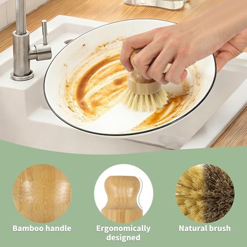 DEBETOOL 6 Pack Bamboo Dish Brush Set - Image 4