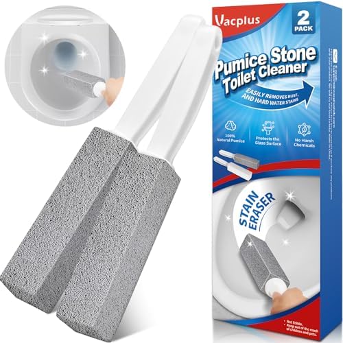 Vacplus Toilet Brush, 2 Pack, 100% Pumice Stone, Long Handle by Vacplus