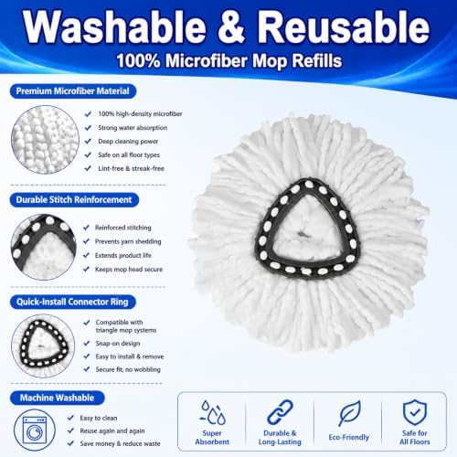 20 Pack Spin Mop Replacement Heads, 100% Microfiber Mop Head, Deep Cleaning - Image 3
