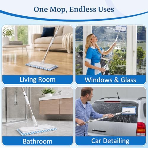 Hands Free Flat Mop with 5 Reusable Microfiber Pads, 49.2" Extra Long Handle & - Image 5