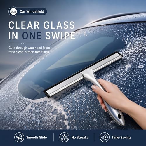 Shower Squeegee for Glass Doors, Stainless Steel Bathroom Squeegee - Image 6