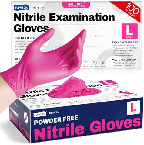 Supmedic 4 Mil MED Exam Gloves, Latex & Powder-Free Orchid 100 Ct by Supmedic