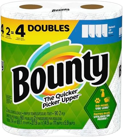 Bounty Select-A-Size Paper Towels, 2 Double Plus Rolls, 113 Sheets Per Roll by Bounty