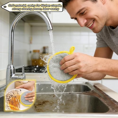 Double Sided Kitchen Sponges for Dishes, Round Scrubbing Pads - Image 3