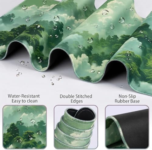 Green Cloud Mouse Pad and Keyboard Wrist Rest 4PCS Extended Forest Mountain - Image 2