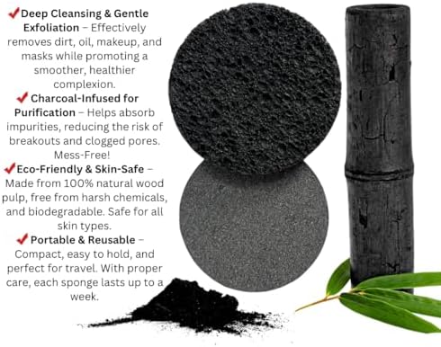 Facial cleansing sponge, 50-Count Bamboo Charcoal-Infused Compressed Cellulose - Image 6