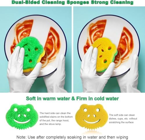 5 Pack Frog Dual-Sided Multi-Functional Scrub Sponge, Dual-Sided Temperature - Image 2