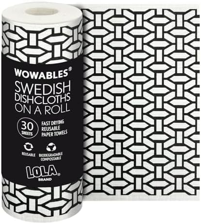 LOLA Swedish Dishcloths XL on a Roll, 30 Sheets, Geometric Pattern, Perforated by LolaProducts